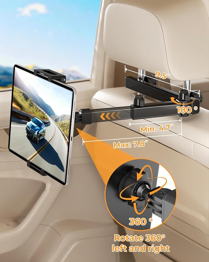 Tablet Holder for Car, Angle-Adjustable Car Headrest Mount Holder for Kids, Road Trip Essentials Compatible with 5.5-11" Devices (2 Pack)
