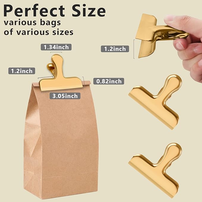 8 Pack 3 Inch Wide Stainless Steel Chip Clips Food Bag Clips Heavy Duty Food Bag Clamp, Chip Clip Metal Hinge Clip File Clamps