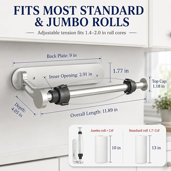 Magnetic Paper Towel Holder for Fridge-Great Adhesive Magnetic,One Hand Operable Paper Towel Holder,No Drill Wall Mount Hanging for Garage RV Kitchen (Silver)