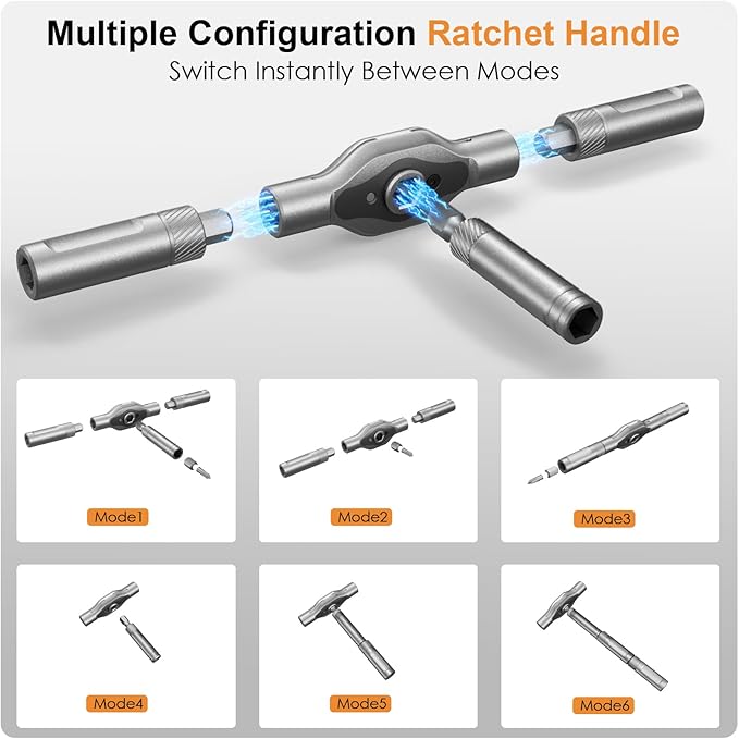 42-in-1 Magnetic Ratchet Screwdriver Set with Detachable T-Handle & Case, Multi-Bit Precision Driver Kit for Electronics, PC, Bicycle, Furniture Repair, Eyeglass, and DIY Gifts (Orange)