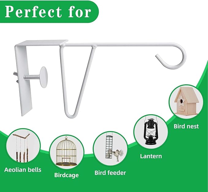moonoom 4 Pcs Adjustable Vinyl Fence Hooks, Patio Hangers Decorative White Powder Coated Steel Fence Hangers Suitable for Hanging Plants,Lights,Basket (4pcs White)