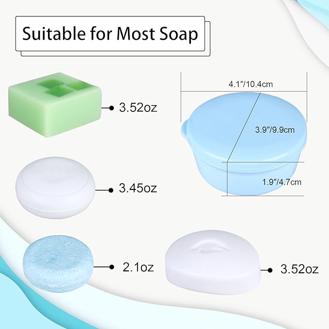 Plastic Travel Soap Container, 2Pcs Portable Soap case for Shampoo Bar Round Soap Holder with Leak-Proof Lid for Bathroom Shower Gym (Blue)