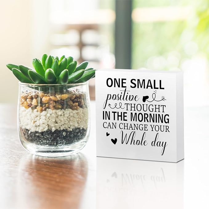 Motivational Gifts Wooden Box Sign, Positive Quotes Desk Decorations for Women Office Decor Rustic Farmhouse Home Classroom Table Women Desk Book Shelf Office Decor Wood Block Plaque