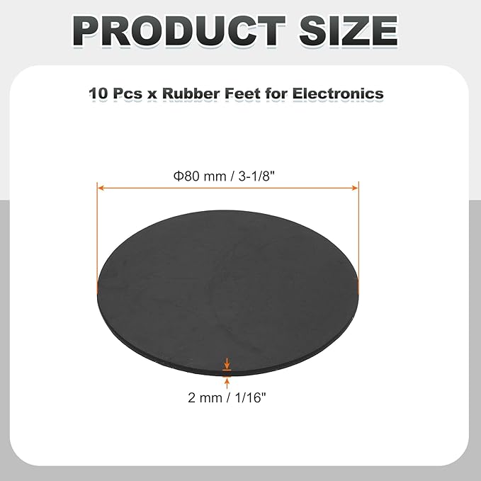 PATIKIL Non-Slip Furniture Pads 3-1/8" (80mm x 2mm), 10 Pcs Adhesive Backed Round Rubber Feet Anti-Scratch Rubber Furniture Grippers for Hardwood Floor Electronics Bed Drawers DIY