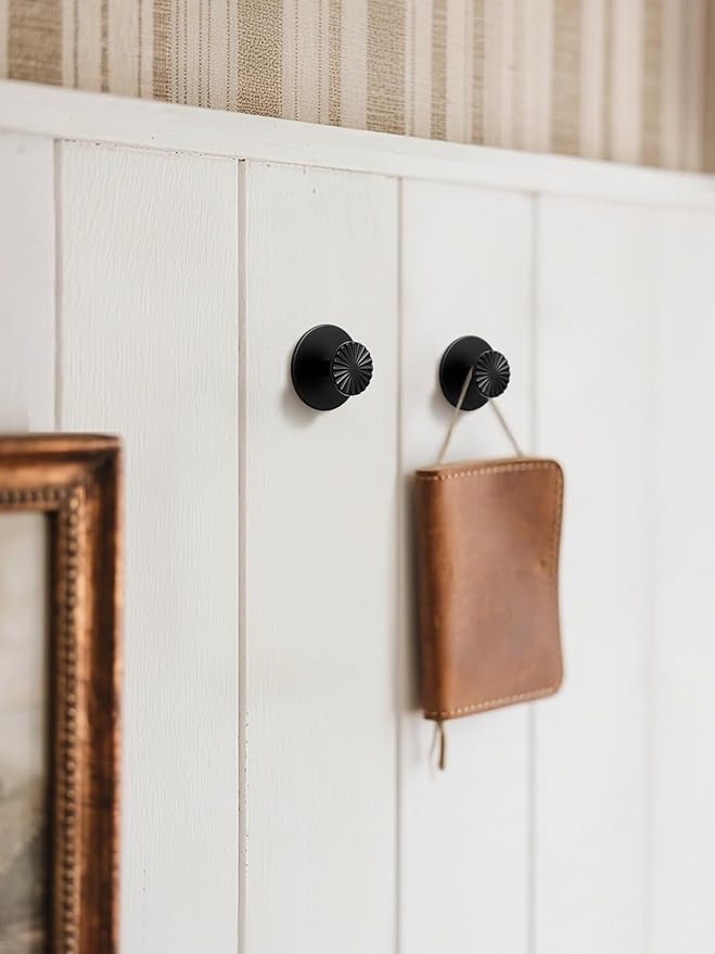 JIASENBAO 2 Pack Adhesive Coat Hooks for Bathrooms Black Wall Robe Towel Hooks for Hanging Kitchen Decorative Heavy Duty Zinc Alloy