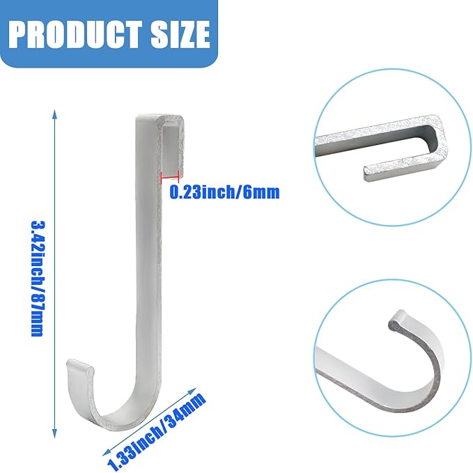 J Hook for Wire Shelving, 20pcs Aluminum Grid Hooks Heavy Duty S Hooks Hanging for Kitchenware Spoons Pans Pots Utensils Clothes Bags Towers Tools Plants (Silver)