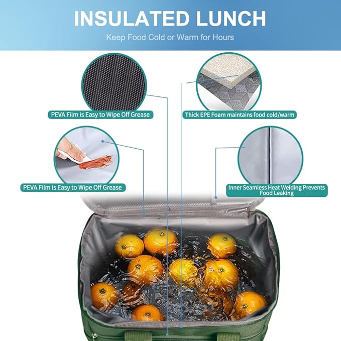 Iknoe Large Cooler Bag Collapsible 24 Can Insulated Bags Leakproof Lunch Cooler Tote with Multi-Pockets for Adult Insulated Thermal Bag for Beach, Picnic, Office Work (Military Green)