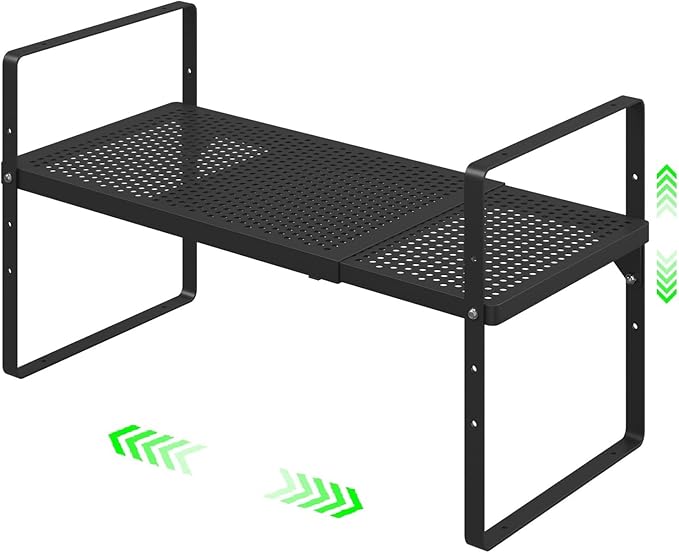 SOFRON Expandable Cabinet Organizer Shelf, Stackable Shelf Riser for Small Kitchen Pantry Desk Cupboard Tabletop Countertop Home Office, Heavy Duty, Black Small 1 Pack
