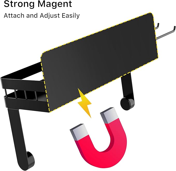 ZUNTO 2pcs Magnetic Paper Towel Holder for Fridge, Black Kitchen Organizer with Towel Roll Holder, Spice Shelf and 2 Hanging Racks (No Drilling)