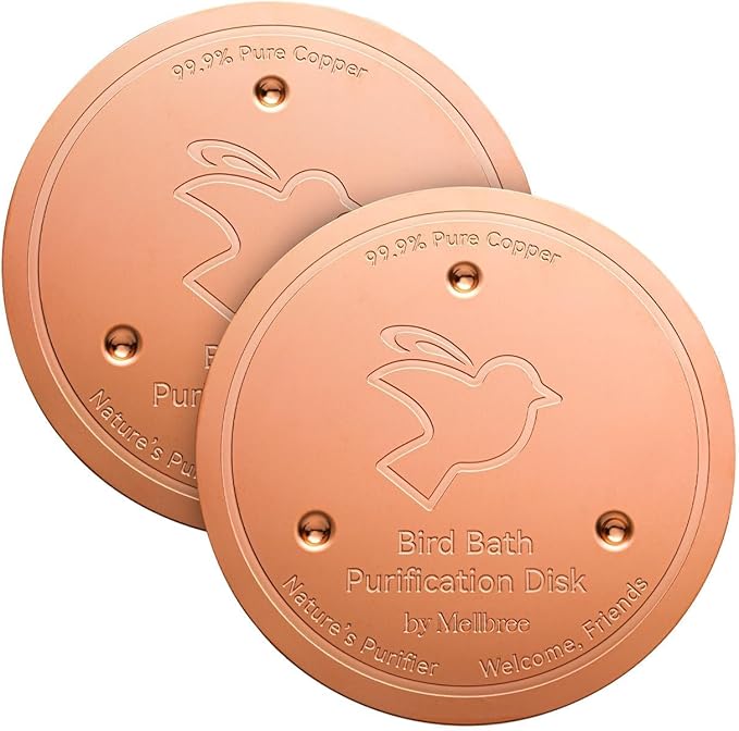 Mellbree 2-Pack Bird Bath Copper Disk, 0.6mm Reinforced 99.99% Pure Copper Cleaning Disk with Triple-Point Support for Physical Safe Clean Water All-Season, Universal Fit for Outdoor Birdbaths, Bowl