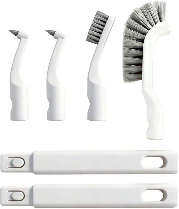 Crevice Cleaning Brush, Small Grout Cleaner Brush Tools with 4Pcs Repalceable Scrub Brushes & 2 Handles, Grout Cleaning Brushes Set for Home Kitchen Sink Bathroom Corner Window Groove Cup Teapot