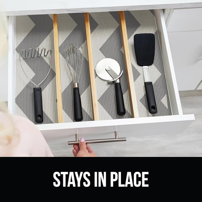 GORILLA GRIP powerGRIP Drawer Shelf and Cabinet Liner, Thick Strong Hold, Non-Adhesive Liners Protect Kitchen Cabinets and Cupboard, Bathroom Drawers, Easy Install, Breathable Mat, 17.5"x30', Chevron