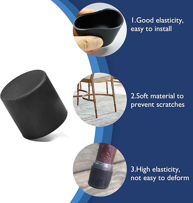 BOPOREAE 25 Pcs 11/16"(18 mm) Round Chair Leg Tips Caps, Silicone Rubber Furniture Leg Floor Protectors, Reduce Noise Folding Metal Chair Leg Cap Replacement for Bar Stool Leg Patio Indoor, Black