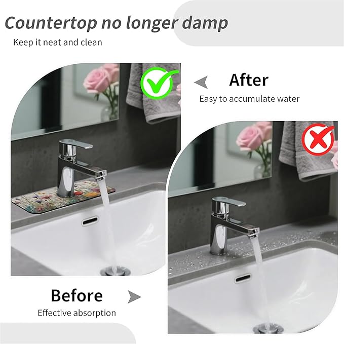 Kitchen Sink Splash Guard，wildflowers-in the meadow Faucet Mat Sink Gadgets-Super Absorbent Fast Drying Mat Drip Catcher for Kitchen, Bathroom,Sink Mat, Dish Drying Mat, Bathroom(15" X 5.5" )