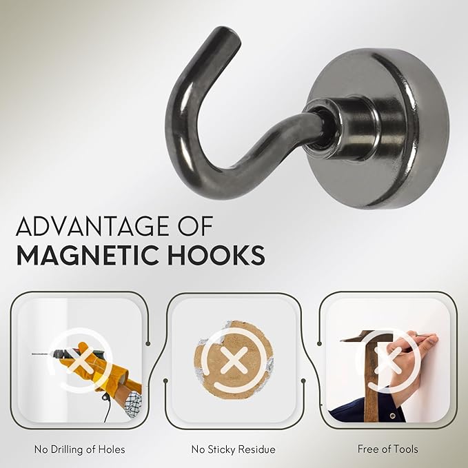 Neosmuk Magnetic Hooks, Cruise Ship Essentials, 30lb+ Heavy Duty Magnetic Hooks for Cruise Cabins, Refrigerator, Grill, Hanging, and Travel | Extra Strong Must-Have Magnet Hook, Gunmetal