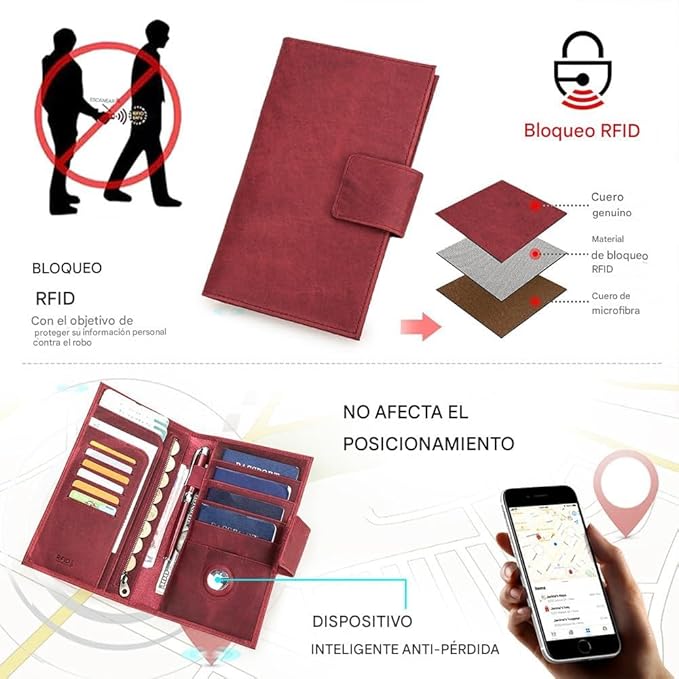 CONTACTS Full Grain Leather Family Passport Holder for 4 Women Airtag Passport Wallet RFID Blocking Travel Passport Cover with 4 Passport Slots, 6 Card Slots (Red)