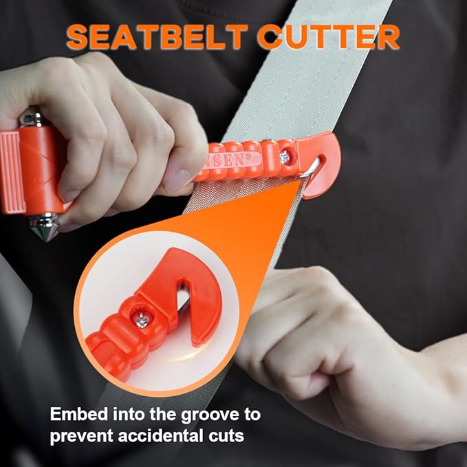 SINSEN Car Safety Hammer Set of 3 Emergency Escape Tool Auto Car Window Glass Hammer Breaker and Seat Belt Cutter Escape 2-in-1 for Family Rescue & Auto Emergency Escape Tools (3 PCS)