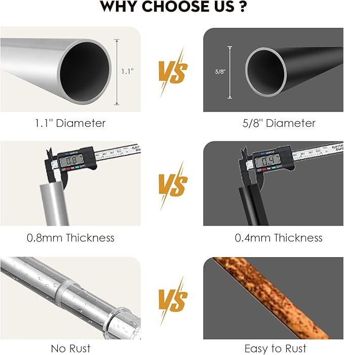 Silver Long Curtain Rod Tension Shower Curtain Rods 30 to 120 inch Adjustable Heavy Duty Rods for Bathroom Windows Outdoor Spliced Telescopic Design No Drill No Slip Stainless Steel