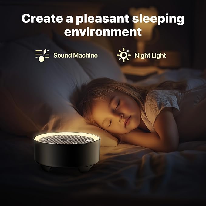 Sleep Sound Machine with White Noise, 24 Soothing Sounds & Max 8H Timer for Baby and Adult. Recessed Night Light Button, Dimmable Light, Plug in