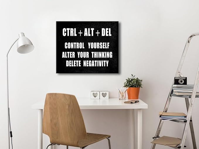 Pyradecor Motivational CTRL+ALT+DEL Classroom Positive Quotes Inspirational Poster Canvas Prints Wall Art for Office Living Room Home Decorations