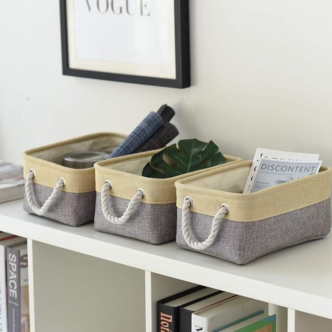 TheWarmHome Storage Baskets for Organizing - 11.8x7.8x5.2 inch Small 6 Pack Storage Bins for Shelf, Fabric Storage Cubes Organizer for Baby Toys Nursery (Gold & Grey)
