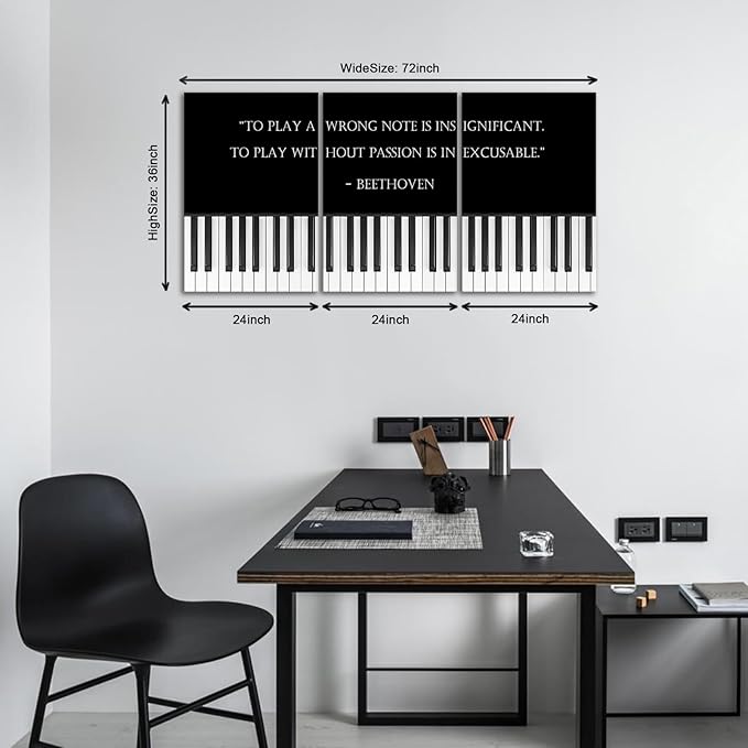 KAWAHONE Motivational Quote Wall Art Playing w/o Passion is INEXCUSABLE Encouraging Inspirational Wall Print Positive Quotes Wall Art With Beethoven Quotes Is for Office Bedroom Living Room Classroom