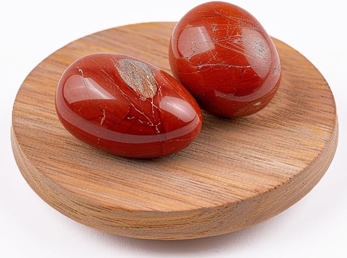 Polished Red Jasper Crystal Stones - 2 Pcs of 1.2" Worry Stone for Anxiety, Pocket Palm Stone Super Large Handpicked Natural Tumbled Gemstones for Meditation, Reiki, Chakra Healing, Home Decor