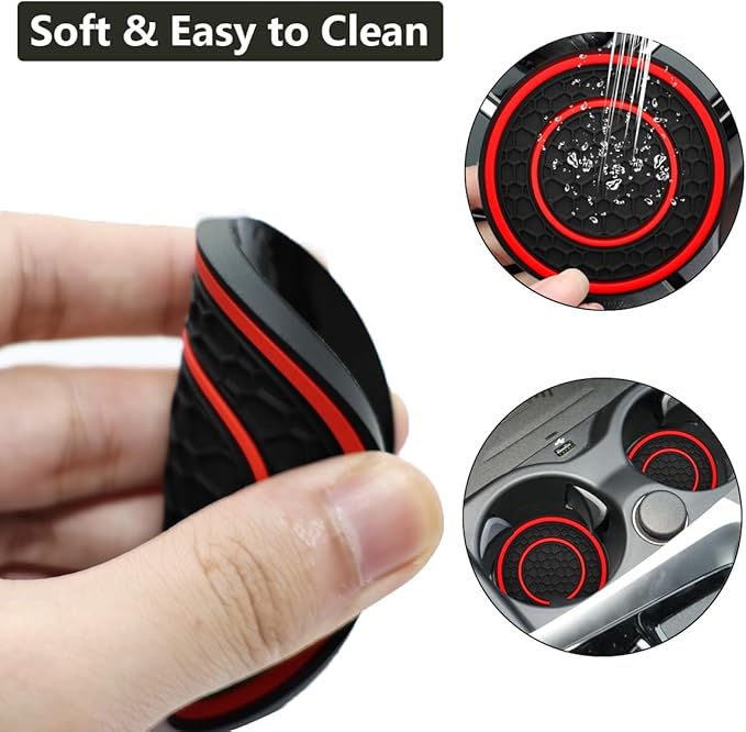 Car Cup Coaster Universal Automotive Waterproof Non-Slip Cup Holders Sift-Proof Spill Holder Car Interior Accessories 4 Pack Black & Red