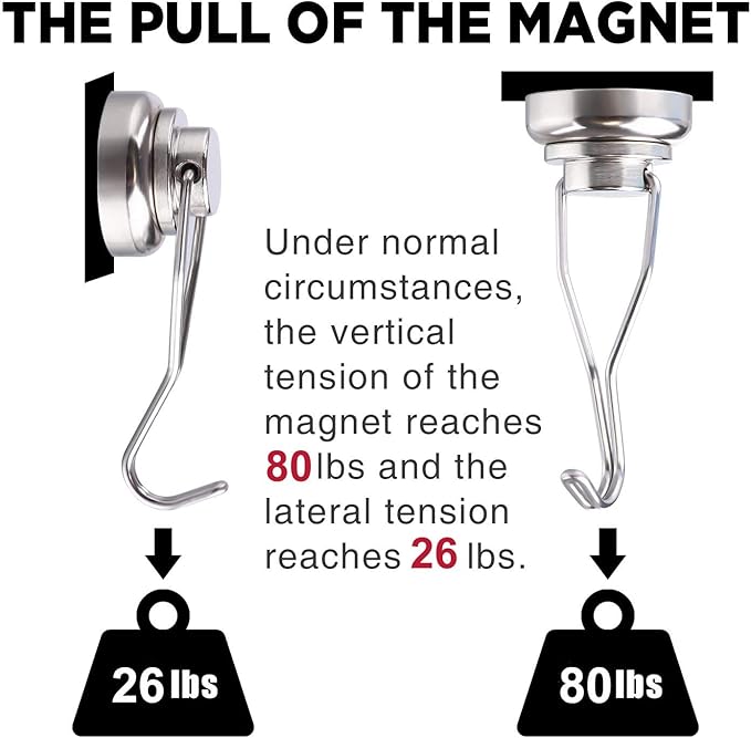 MIKEDE Magnetic Hooks Heavy Duty 80LB+ Swivel Swing Strong Magnetic Hooks Cruise Neodymium Hook Magnets for Hanging Home Workplace Metal Door Office and Garage - Pack of 10
