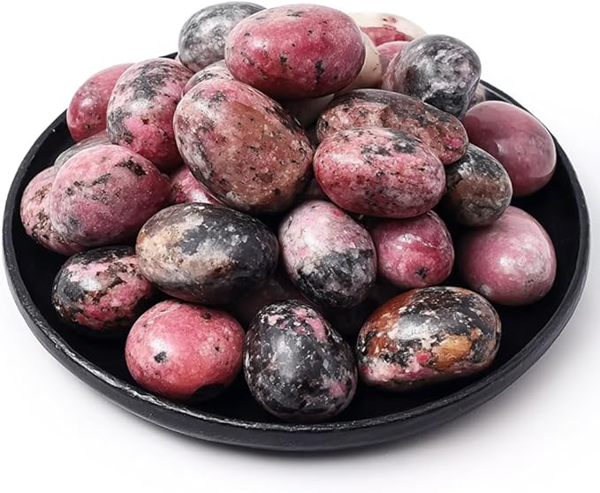 Polished Stone Set Rhodonite Crystals, 0.8" Handpicked Tumbled Gemstones Rocks, Pebbles for Reiki, Chakra, Healing, Home Decor
