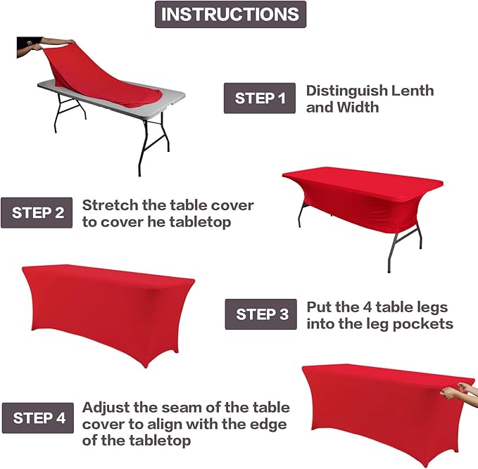 IVAPUPU 8FT Table Cloth for Rectangular Fitted Events Stretch Red Table Covers Washable Cover Spandex Tablecloth Protector for Party, Wedding, Cocktail, Banquet, Festival