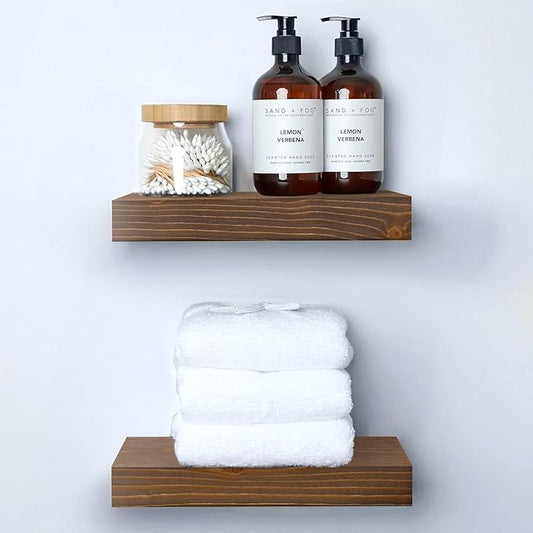 Homeforia Classic Walnut 12 inch Floating Shelf, High End Solid Real Wood Small 12inch Floating Shelves for Wall Mounted, 12in Floating Shelves, Heavy Duty Bracket, 12 X 6.5 X 1.75 inches, Set of 4