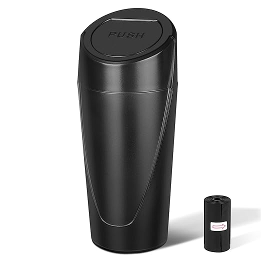 Kincown Car Trash Can, Mini Car Trash Bin with Lid, Leakproof Cup Holder Car Garbage Can with 20 Trash Bags, Vehicle Front Back Seat Organizers and Storage for Car, Home, Office, Black