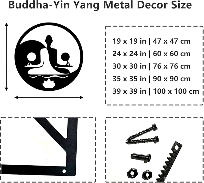 Metal Wall Decor-Metal Buddha Wall Decor, Metal Zen Wall Art, Yin Yang Wall Art, Buddha Wall Art, Meditation Wall Decor, Spiritual Wall Decor, Zen Wall Art, Yoga Room Wall Decor (White, 35x35in|90x90cm)