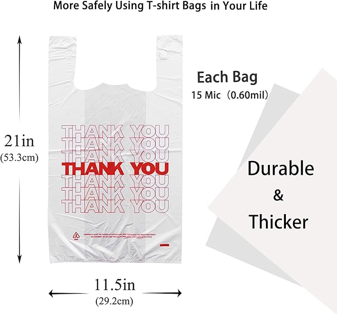 TashiBox [350 Count Thank You plastic bags/T-shirt Bags/Shopping Bags/Disposable Grocery Bags(11.5" X 6.25" X 21") 15mic, 0.6 Mil