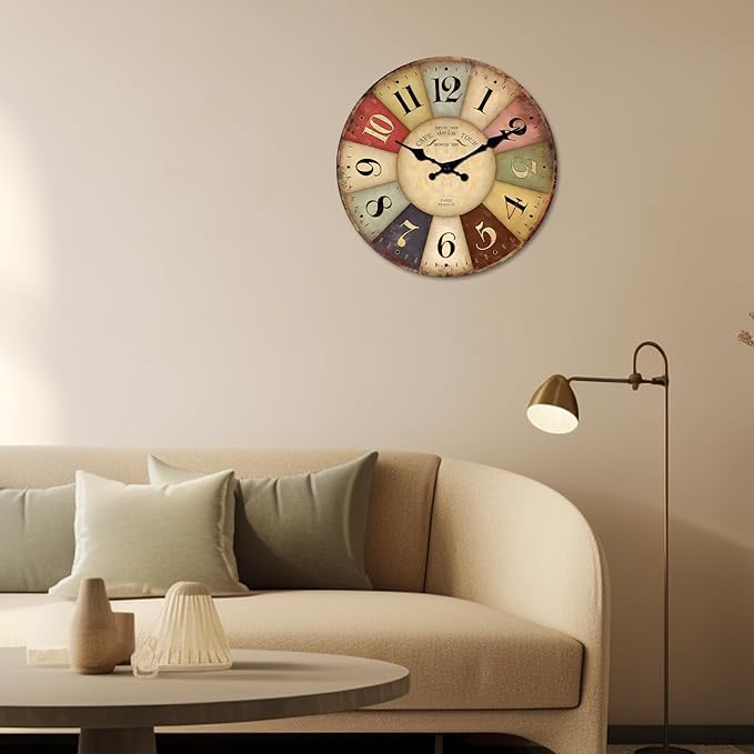Large Wall Clocks for Living Room Decor Farmhouse Wall Clock Silent Wood Rustic Wall Clocks Battery Operated 20 Inch (No Solid Wood, It is with MDF Material)
