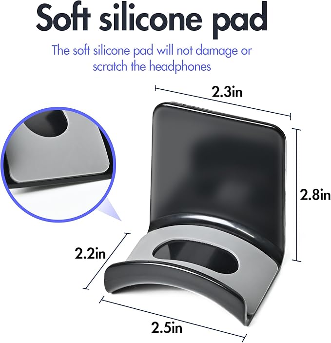 Magnetic Headphone Holder, Headphone Hanger for Desk & Table, Headphone Mount Stand with Rubber Pad, Headset Stand Hook, Headphone Holder for All Computer/Gaming Headsets