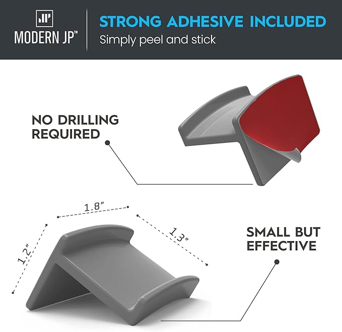 Modern JP Adhesive Hat Hooks for Wall (16-Pack) - Minimalist Hat Rack Design, No Drilling, Strong Hold Hat Hangers - USA Patented, Gray