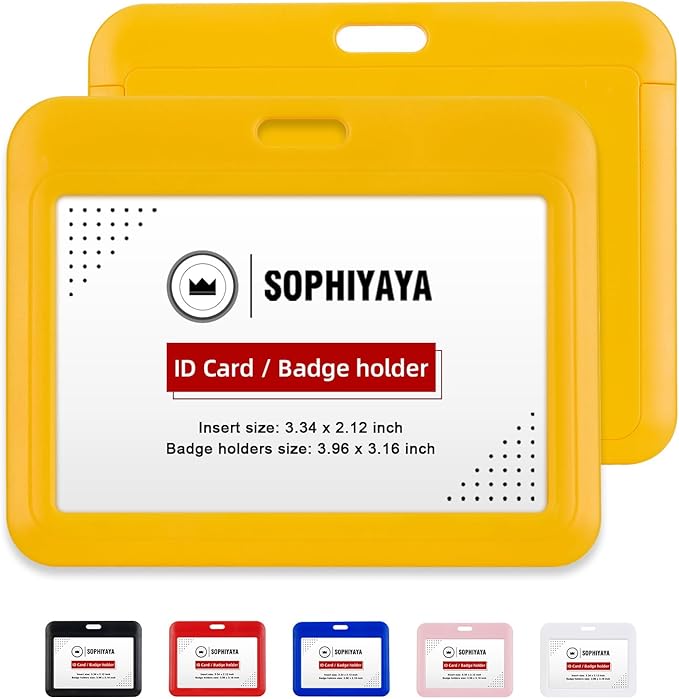 6 Pack Sliding Horizontal Badge Holder Hard Plastic Key Card Work Badge Sleeve for Office School Factory Teacher Student (Yellow)