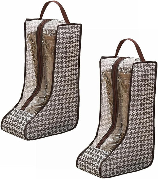 Travel Shoe Bags Tall/Short Boots Storage Bags Dust-proof Shoe Storage Organizer Shoe Pouch with Zipper for Travel and Daily (2 pack tall grid)