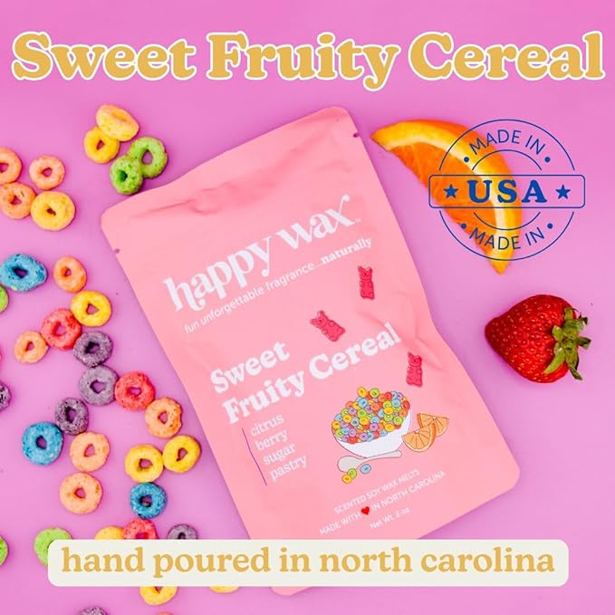 Happy Wax Cereal Mix Premium Scented Natural, Non Toxic Soy Wax Melts – 6 Total Oz. of Scented Wax Melts Includes: Cinnamon Sugar Crunch, Magic Marshmallows and Sweet Fruity Cereal