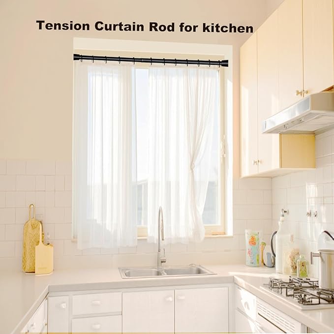 Spring Tension Curtain Rods Small Tension Rod Adjustable Curtain Rod No Drilling for Window (Black, 18" to 28"-2Pack)