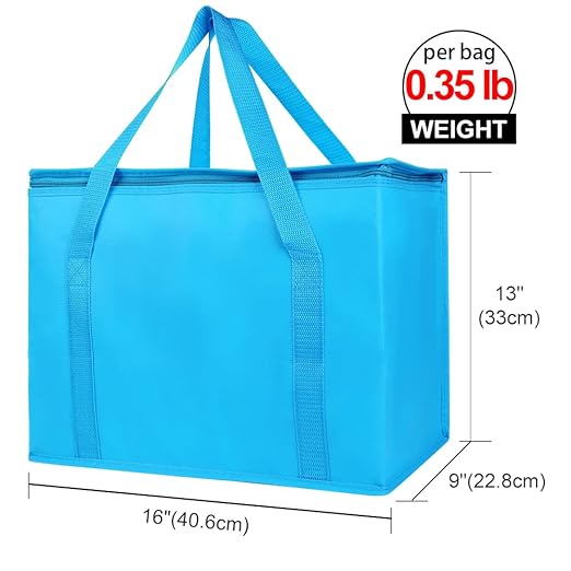 Bodaon 2-Pack Insulated Reusable Grocery Shopping Bag, X-Large Food Delivery Bags, Soft Cooler Bag for Women/Men for Grocery Delivery, Blue