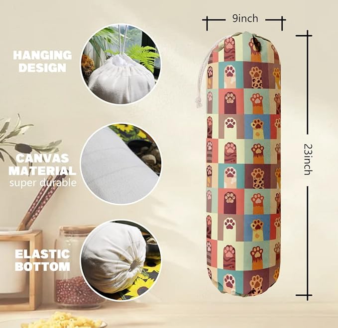 Cat Pattern Grocery Bags Holder Organizer For Shopping Bags, Wall Mount Plastic Bags Storage Container Dispensers, Pet Lovers Home Kitchen Gifts For Women, Family, Friends, Cat Dad, Cat Mom