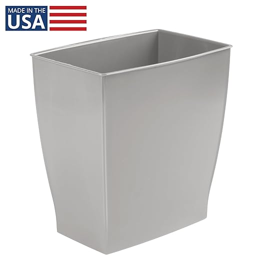 iDesign Small Plastic Bathroom Trash Can, Slim Rectangle Garbage Bin for Bedroom, Office, Dorm, Gray