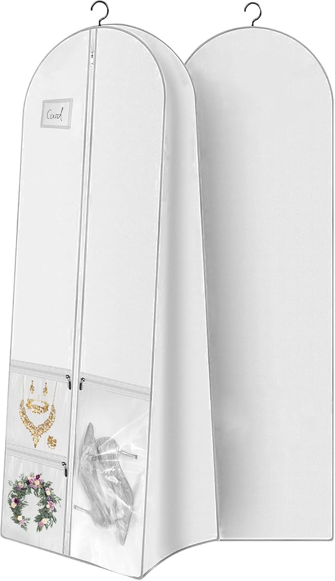 72" Wedding Dress Garment Bag Dress Bags for Gowns Bridal Dress with 10" Gusseted and Accessory Pockets for Travel Hanging Clothes or Storage Preservation