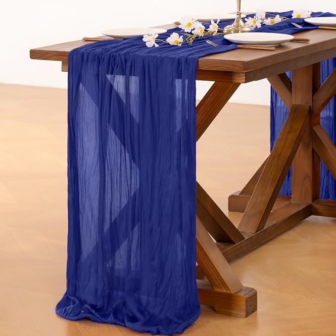 Socomi Royal Blue Summer Cheesecloth Table Runner Boho Rustic Gauze 120 inch 10FT Cheese Cloth Sheer Runner for Wedding Party Baby Shower Birthday Home Decor Holiday Decorations