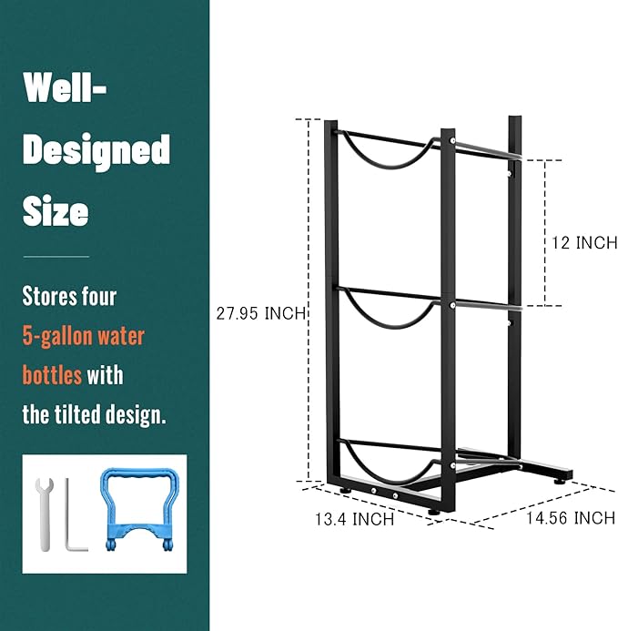 MYLOLF 5 Gallon Water Jug Holder : 4 Tier Water Jug Stand Holder for 5 Gallon Water Dispenser- 5 Gal Water Bottle Storage Rack Organizer for Home Kitchen Garage (3 Tier)