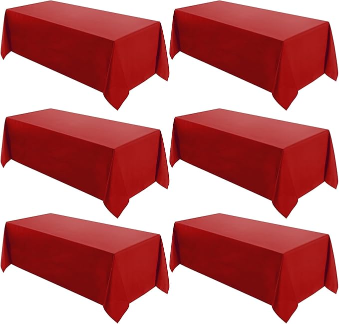 VidaFete Tablecloth 6 Pack 90 * 132inch Rectangle Table Cloth Polyester, Stain Wrinkle Resistant Polyester Dining Table Cover for Kitchen Dining Party Wedding Rectangular Buffet Decoration(Red)