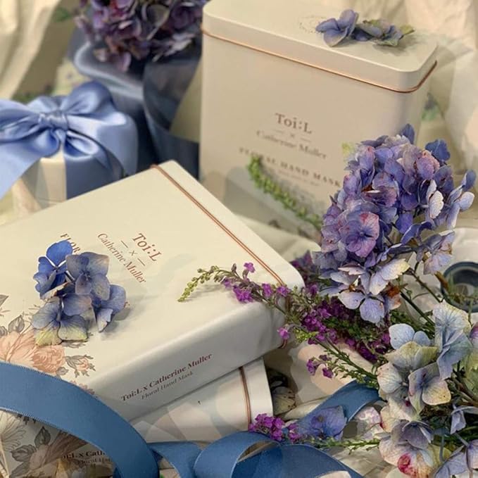 Catherine Muller Floral Hand Mask 8 Pairs, Moisturizing Gloves for Dry Hands with Elder Flower & CICA, Repairing and Nourishing Hand Care Treatment for Cracked, Rough, and Dry Skin, Stocking Stuffers